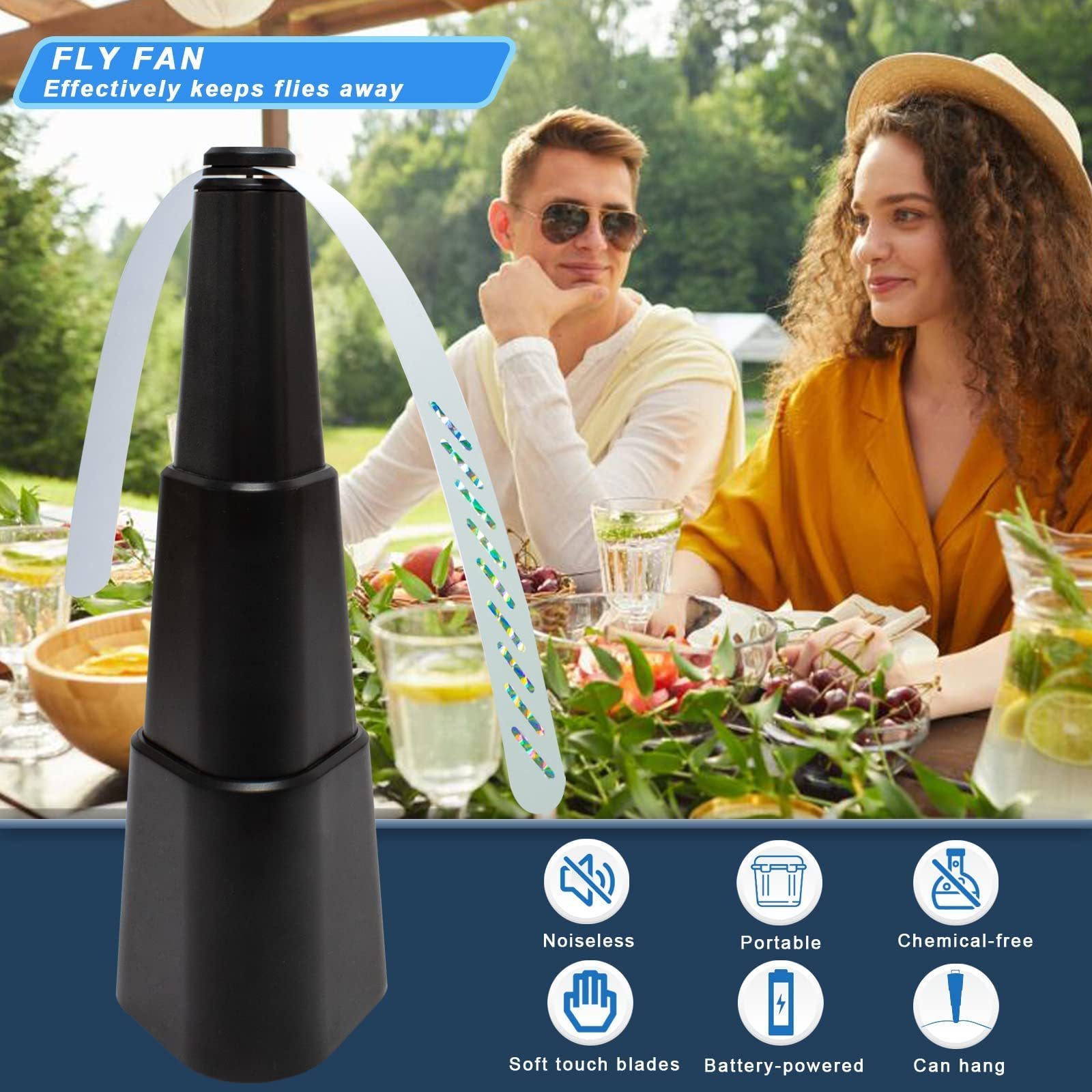 Retractable Fly Fans Keep Bugs Away Outside Fly Repellent Fan Batteries Powered Table Fly Fan for Restaurant