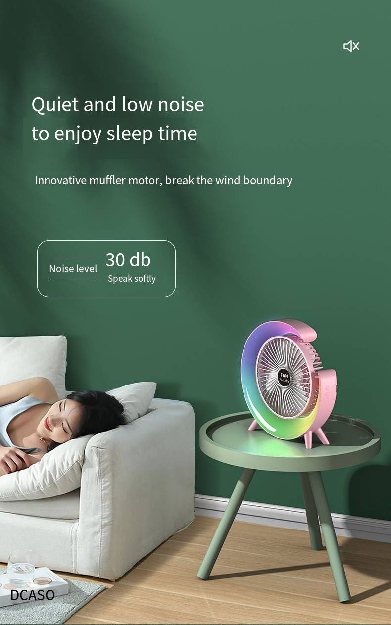 2024 Portable Air Circulation Desk Oscillating Fan Electric Small table Fan with colorful night light for Room Home