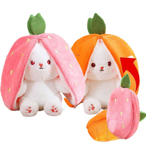 Wholesale Funny 2 in 1 Reversible Carrot Strawberry Bunny Pillow Flip Long Ear Rabbit Stuffed Animal Plushie Doll