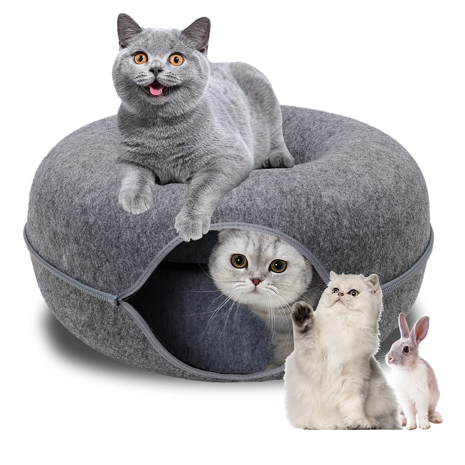 Wash Custom Cute Luxury Soft Small Pet Bed For Dog Donuts Shape Custom Designs Felt Round Tunnel Pet Cat Bed For Play