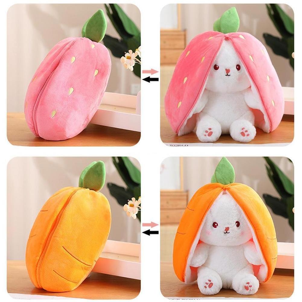 Wholesale Funny 2 in 1 Reversible Carrot Strawberry Bunny Pillow Flip Long Ear Rabbit Stuffed Animal Plushie Doll