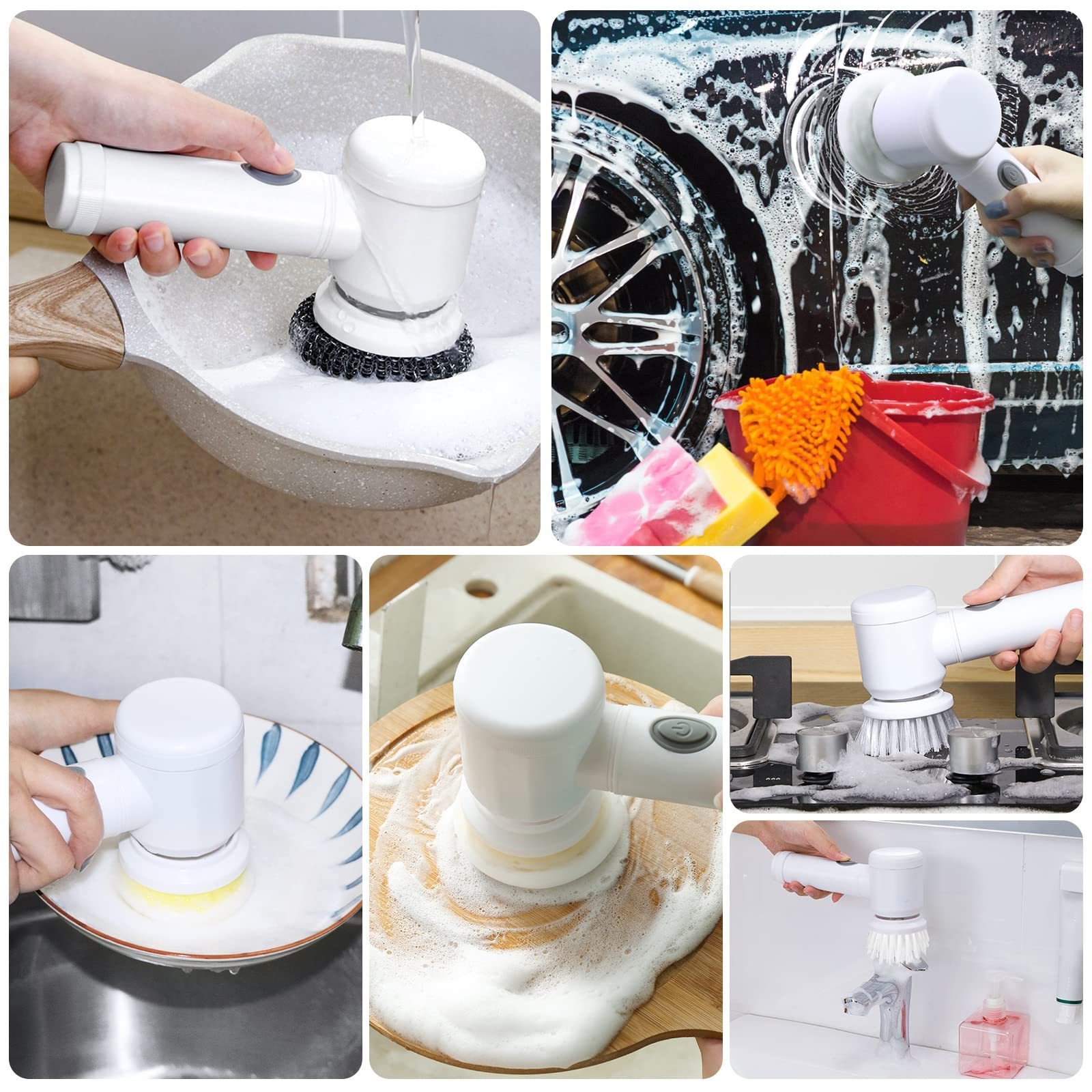 Handheld Cleaning Brush cordless dish washing gun wireless Power Electric Spin Scrubber with Replaceable Brush Heads for kitchen