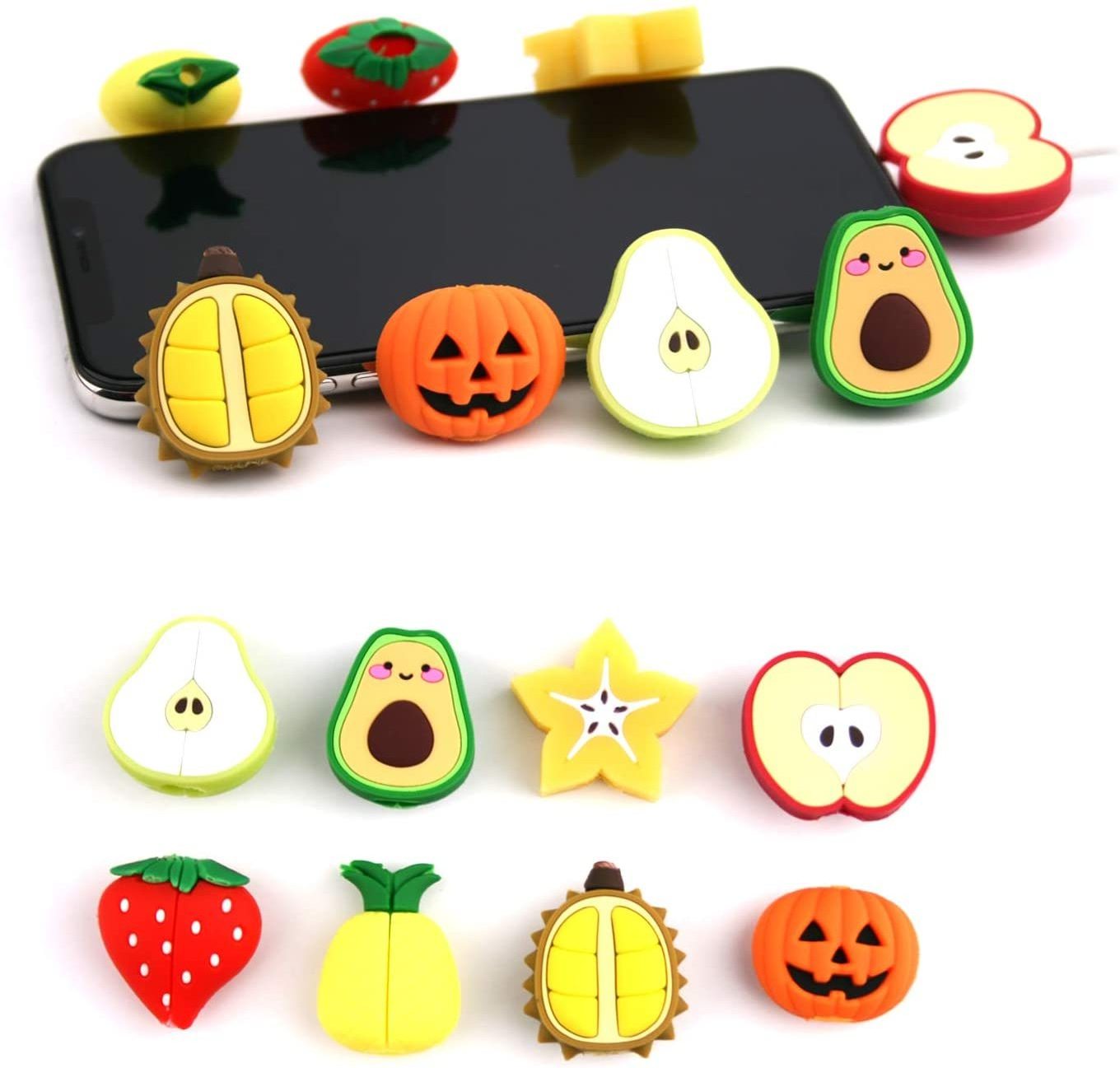 200+ Style Fruit Animal Shape Cable Protector for iPhone Charger Cable,  Cute Charger Cartoon Christmas Gift USB Cable Protector