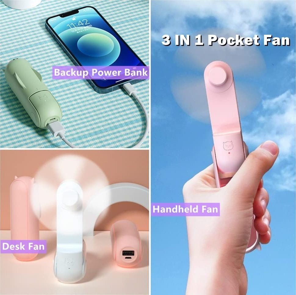 2023 Hot Sale Portable Usb 3 in 1 Bear Mini Fold Fan 2000mah Capacity Rechargeable