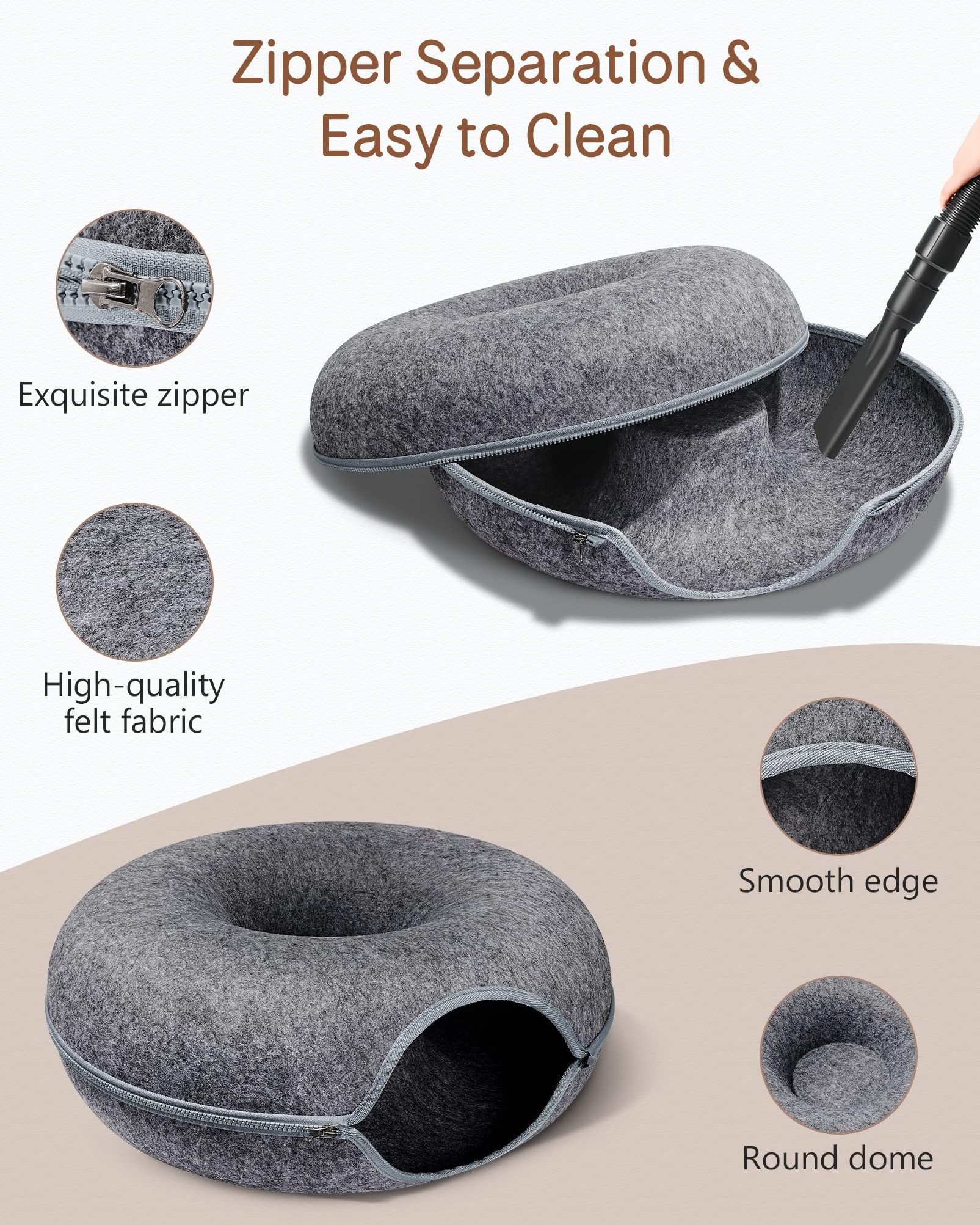 Wash Custom Cute Luxury Soft Small Pet Bed For Dog Donuts Shape Custom Designs Felt Round Tunnel Pet Cat Bed For Play