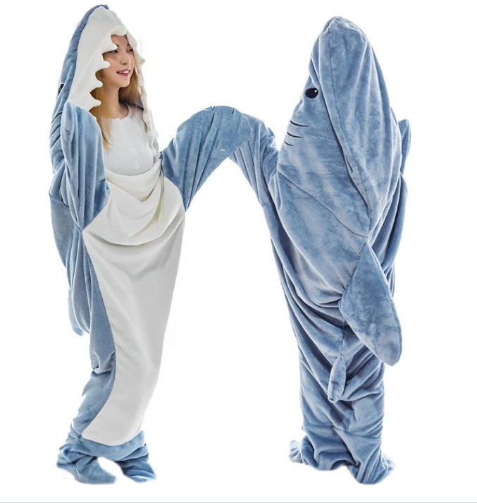 OEM ODM Shark Blanket Hoodie Shark Wearable Blanket for Adult Soft Cozy Shark Sleeping Bag