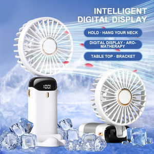 USB Rechargeable Small Pocket Handheld Long Lasting Desk Fan air coolers LED Display Mini Portable 3 IN 1 Hand Fan