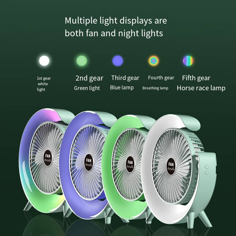 2024 Portable Air Circulation Desk Oscillating Fan Electric Small table Fan with colorful night light for Room Home