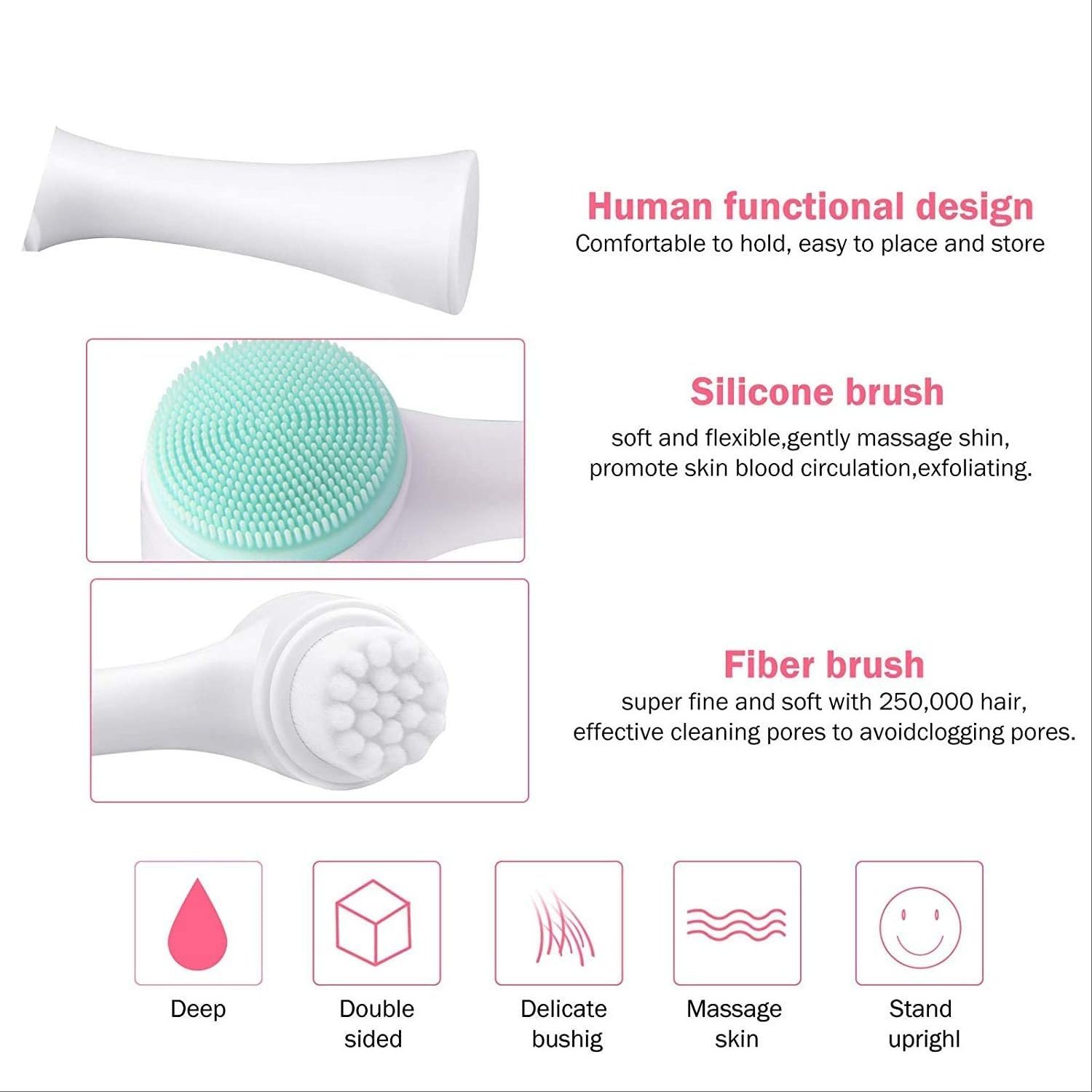 Double-sided Facial Cleansing Brush Silicone Face Skin Care Tool Facial Massage Cleanser Brush Makeup Remover Brush Beauty Tools