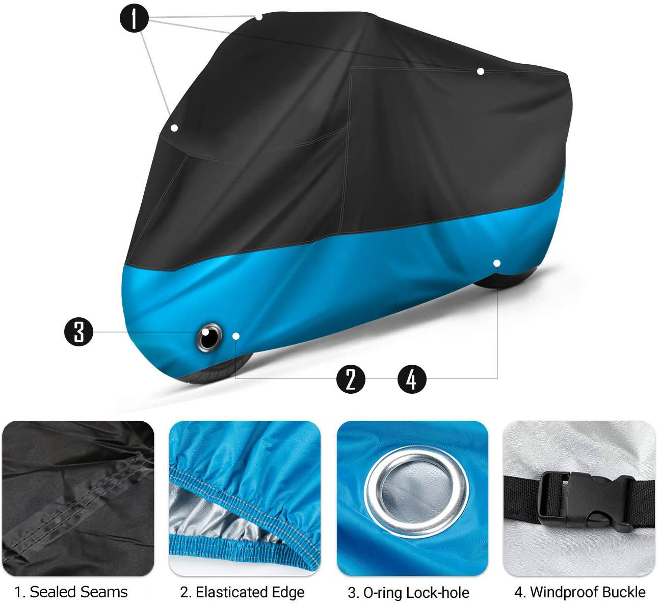 All Season Universal Waterproof Sun Motorbike Cover Protection, Motorcycle Cover With Lock Holes Tear-Proof