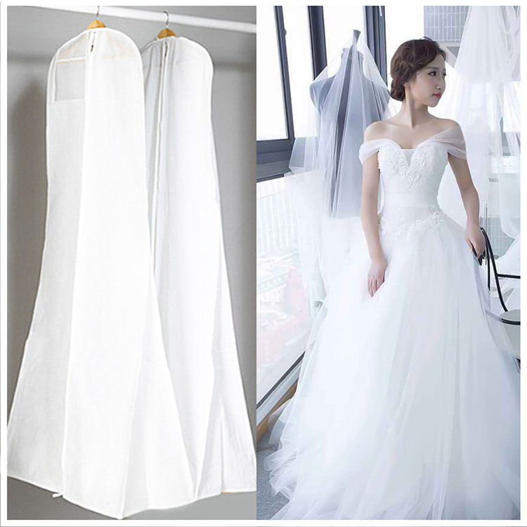 Quality wholesale custom logo 600 denier polyester breathable clothes cover long bridal gown non woven wedding dress garment bag