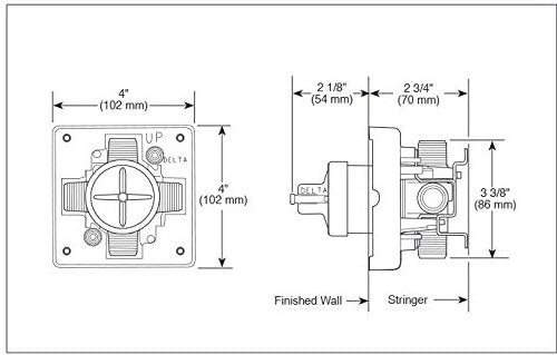 shower rough in valve back wall mounted shower valve 1/2'' NPT R10000-WSPX Universal Mixing Rough-In Valve with Service Stops