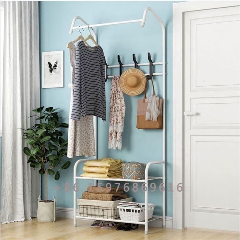 Home Door Floor Standing Clothes And Shoe Hanger Hanging Storage Rack Organizer Shelves Coat Clothing Racks Stand Shelf Holders