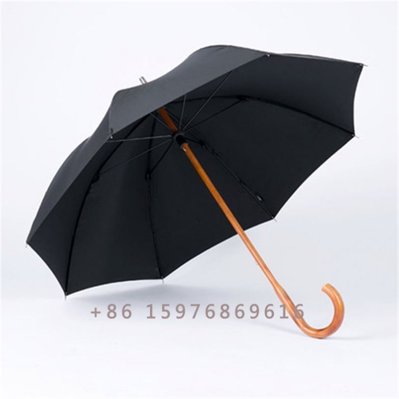 cheap high quality hand open brown wooden long handle sunshade windproof straight rain umbrella