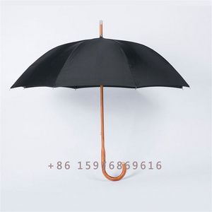 cheap high quality hand open brown wooden long handle sunshade windproof straight rain umbrella