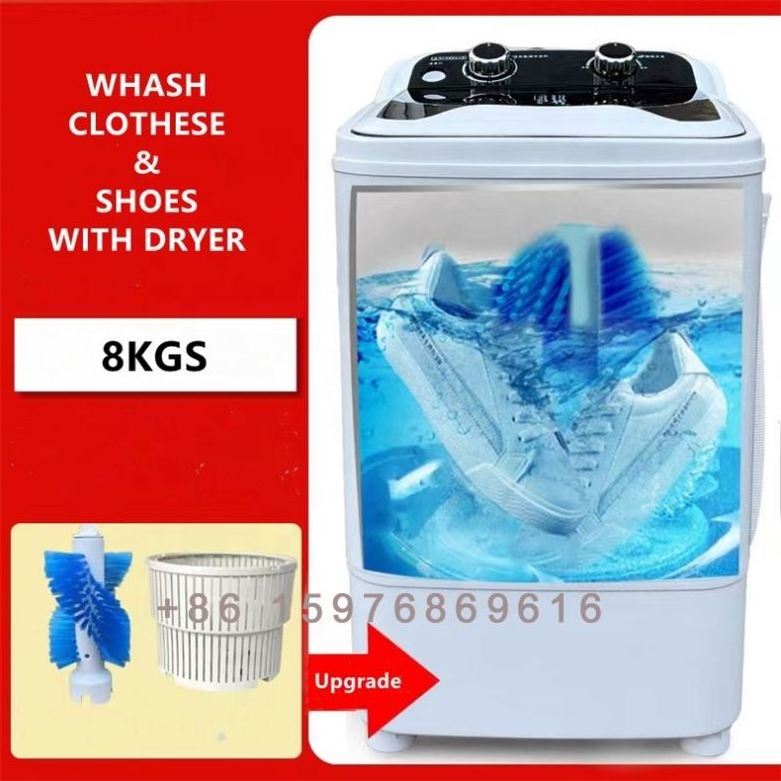 hot selling upgrade  8kgs single  tub electric clothes and shoes wash machine with dryer for dormitory or commercial