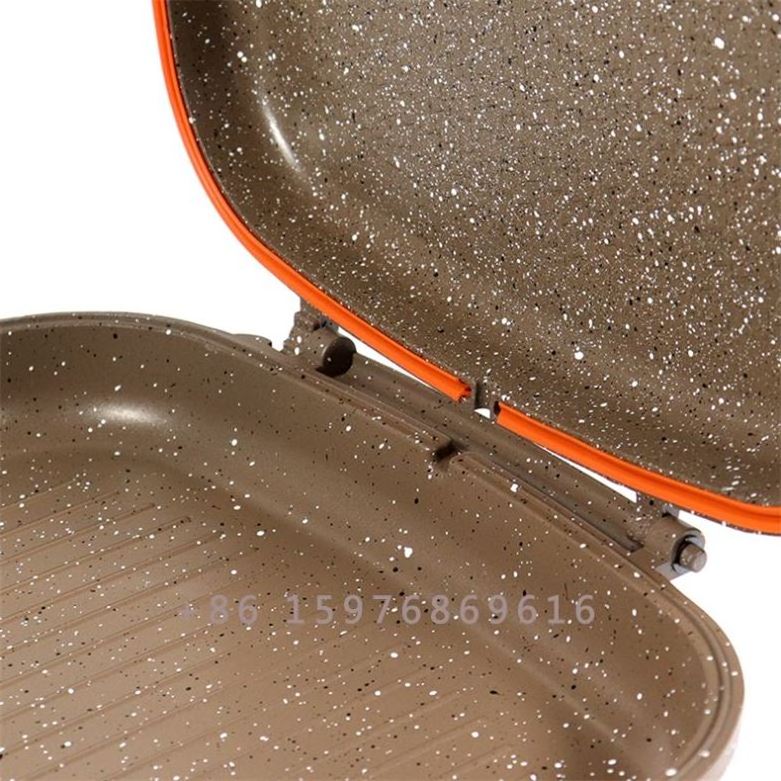 High Quality Healthy Double Grill Pan Nonstick Die Casting Coffee Color Double Side Fry Pan With Handle