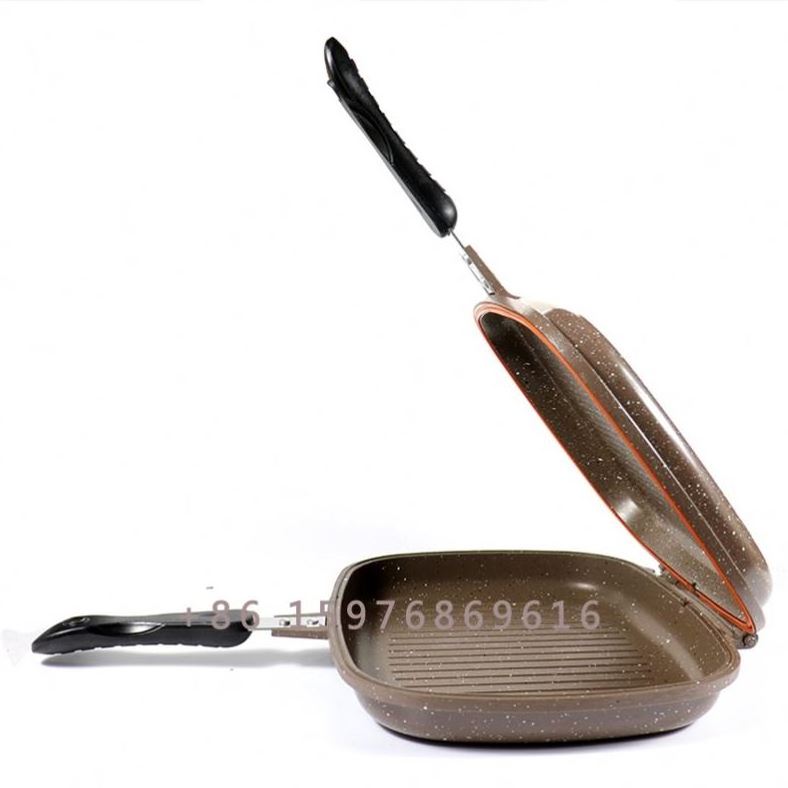 High Quality Healthy Double Grill Pan Nonstick Die Casting Coffee Color Double Side Fry Pan With Handle