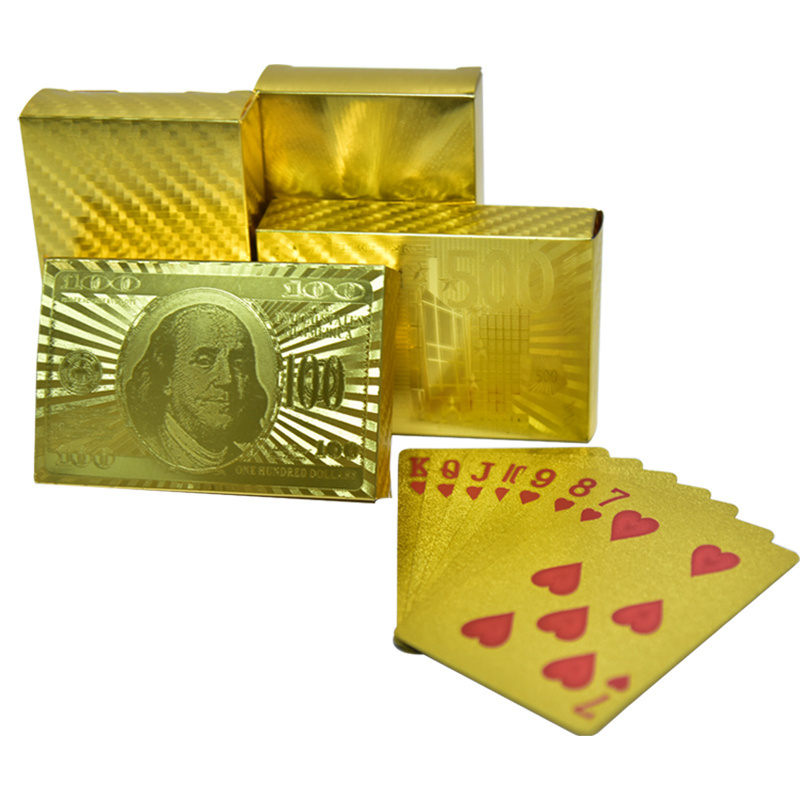 Durable Waterproof Plastic Playing Cards Gold Foil Poker Golden Poker 24K Gold Foil Plated Playing Cards Deck Gift