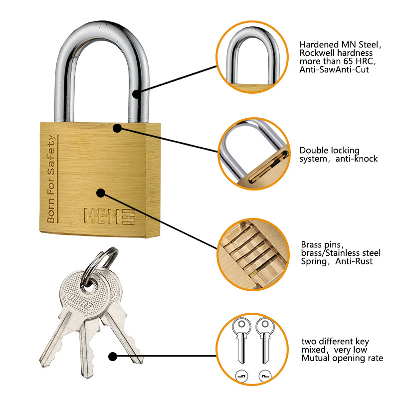 HEHE New Design Brass Door Lock Long Beam Padlock With Key For Wholesales