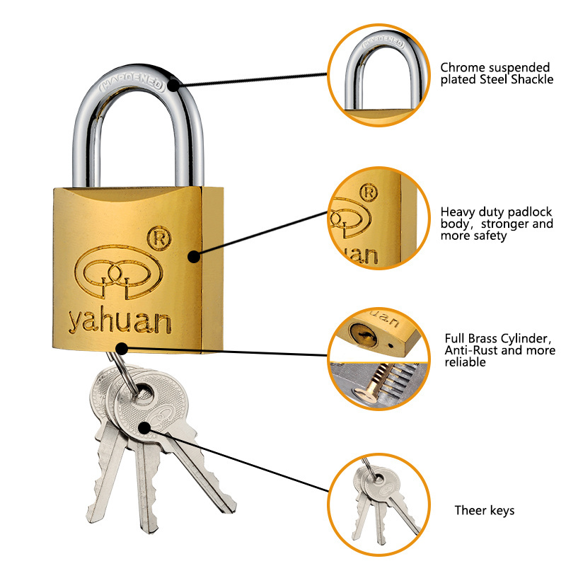 YAHUAN New Design Security Padlocks High Quality Waterproof Brass Multiple Size Cast Iron Padlock