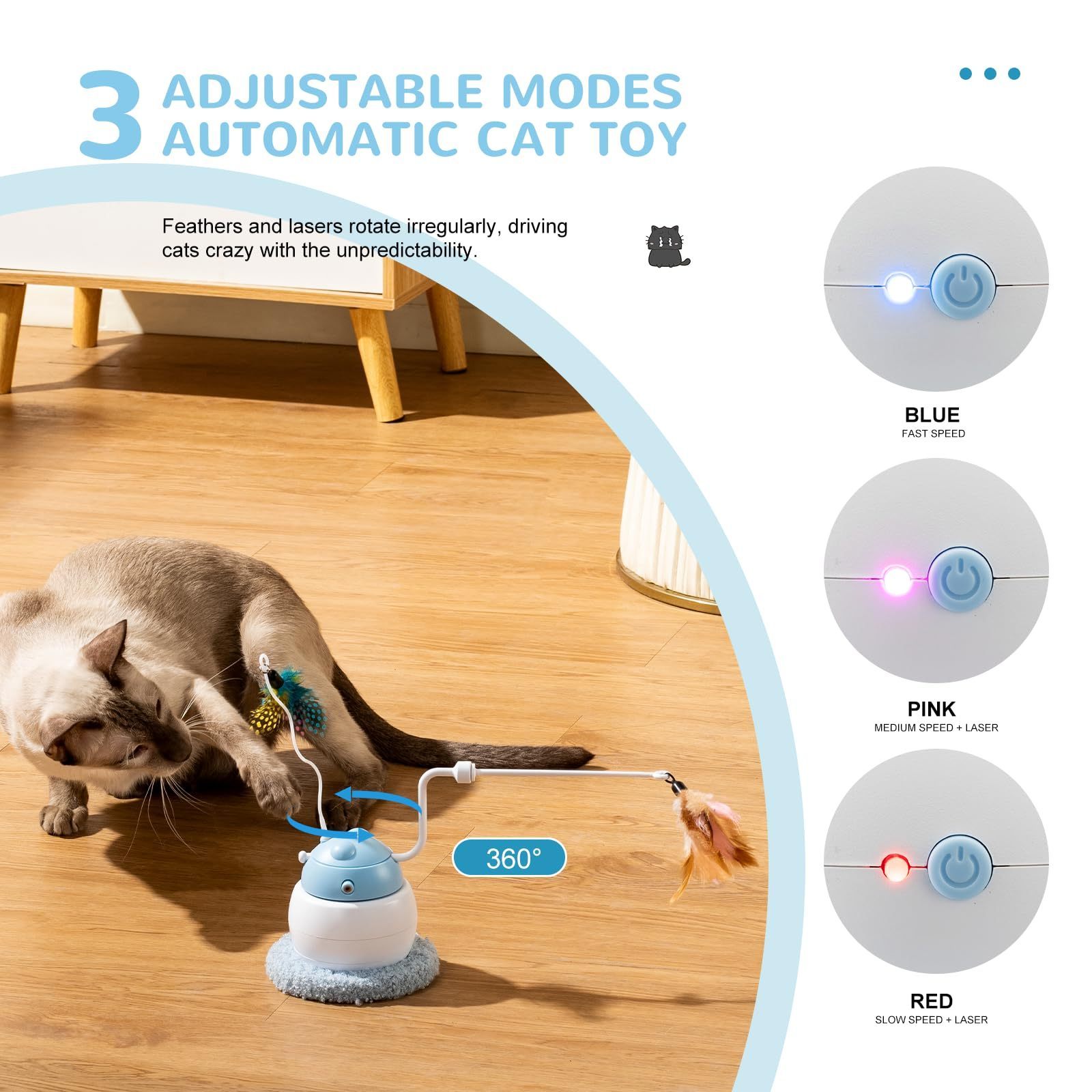 Automatic Interactive Cat Toy 4 in 1 Rechargeable Laser Interactive Feather Hide Seek Cat Toy Interactive Feathers Cat Toys