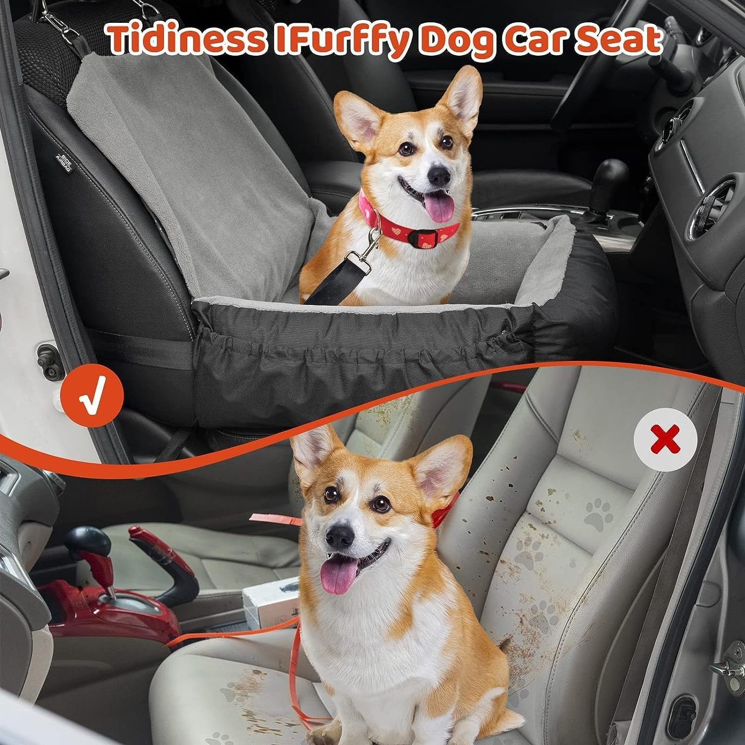 Dog Car Seat Removable Cleanable Pet Car Seat with Storage Bag and Clip-on Safety Leash Small Medium Dogs Travel Dog Car Seat