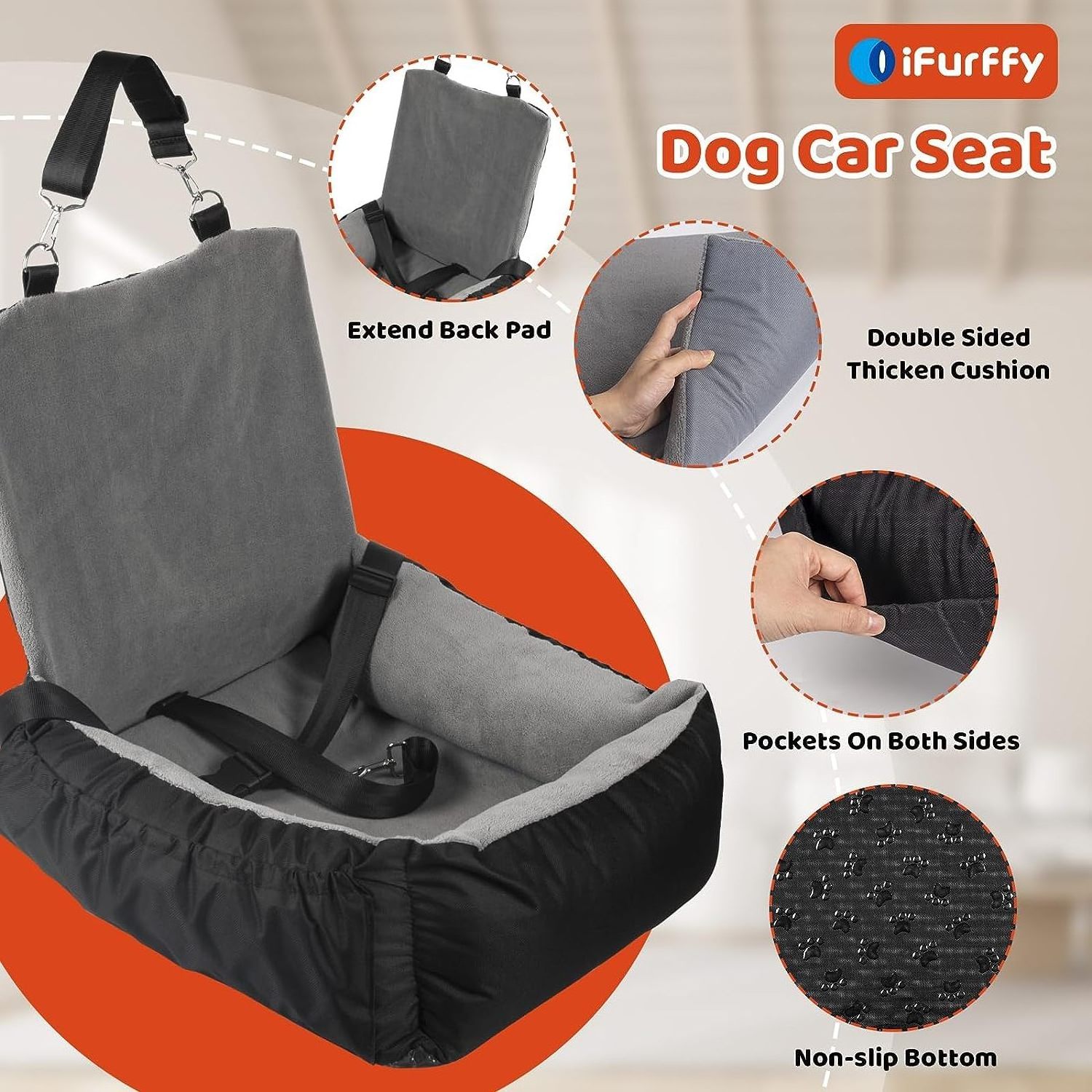 Dog Car Seat Removable Cleanable Pet Car Seat with Storage Bag and Clip-on Safety Leash Small Medium Dogs Travel Dog Car Seat