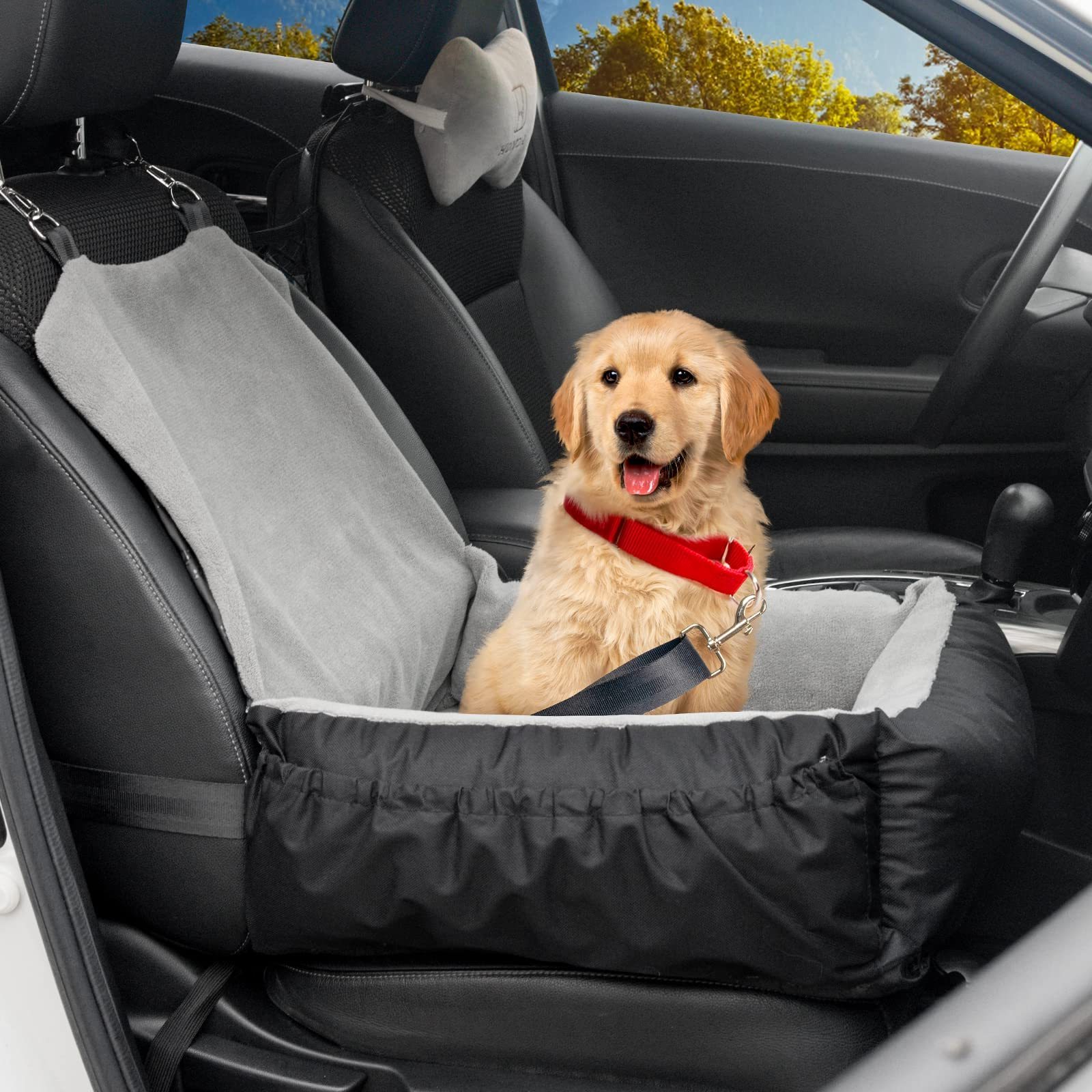 Dog Car Seat Removable Cleanable Pet Car Seat with Storage Bag and Clip-on Safety Leash Small Medium Dogs Travel Dog Car Seat