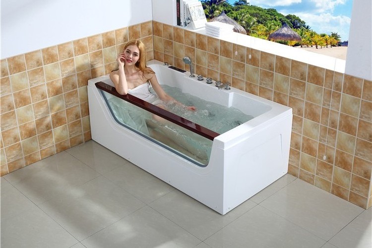 Rectangular whirlpool jacuzzy massage bathtubs with colorful LED light