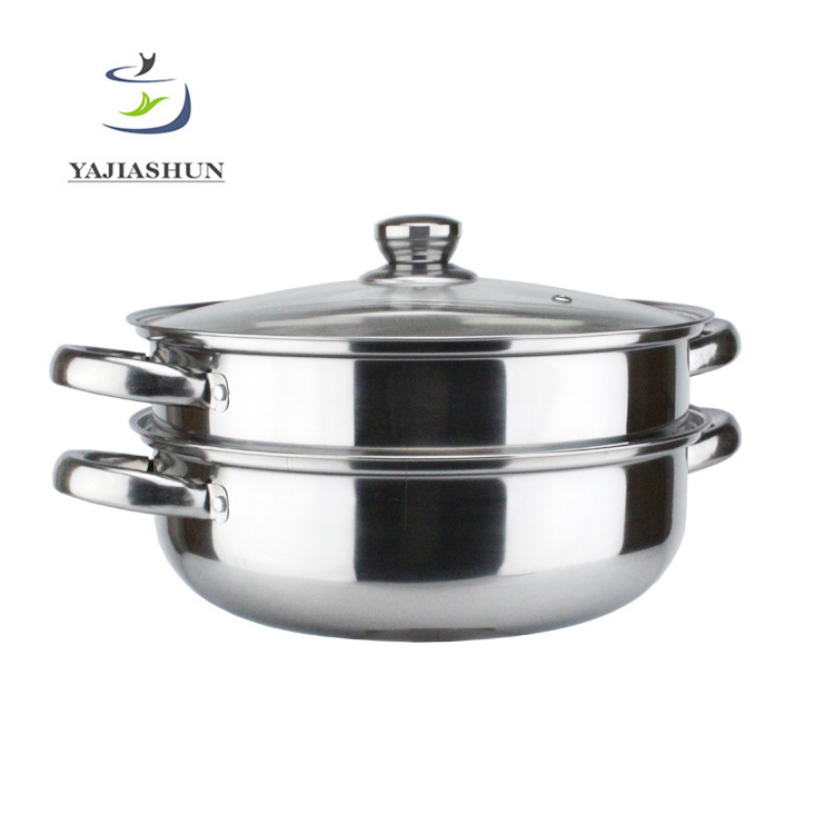 Double Layers Stainless Steel Steam Cooking Pot And Stock Pot With Glass Lid For Kitchen Cooking Tool