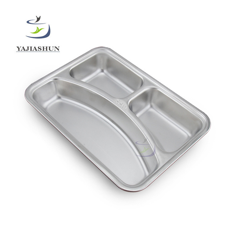 Food Grade 304 Stainless Steel  3/4/5 Compartment School Lunch Tray Dinner Plate Fast Food Serving Tray With Lid