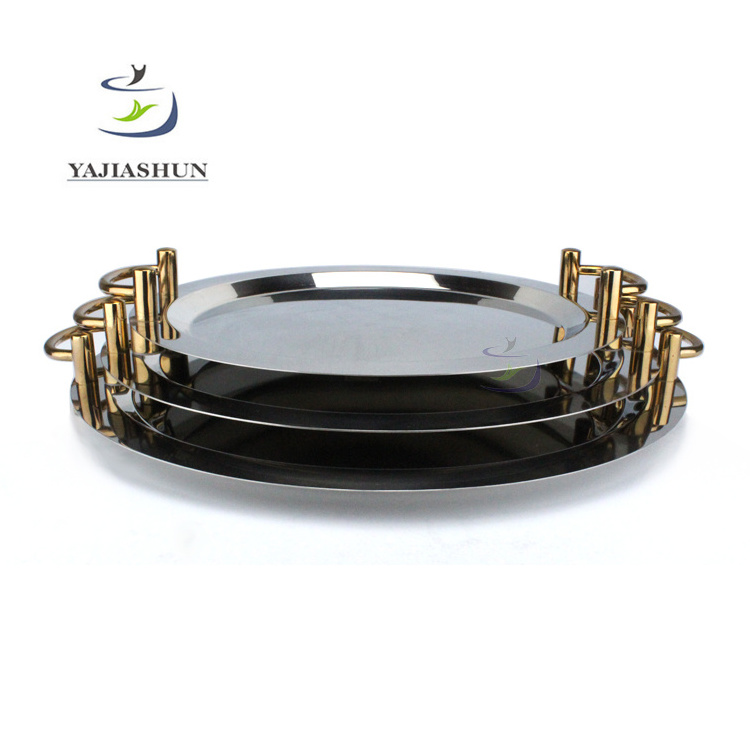 4pcs Ramadan Kareem Catering Stainless Steel Serving Trays Decorative Metal Tray Salad Plate Set