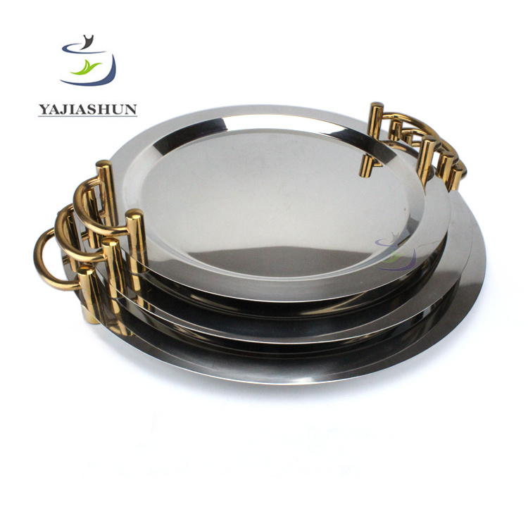 4pcs Ramadan Kareem Catering Stainless Steel Serving Trays Decorative Metal Tray Salad Plate Set