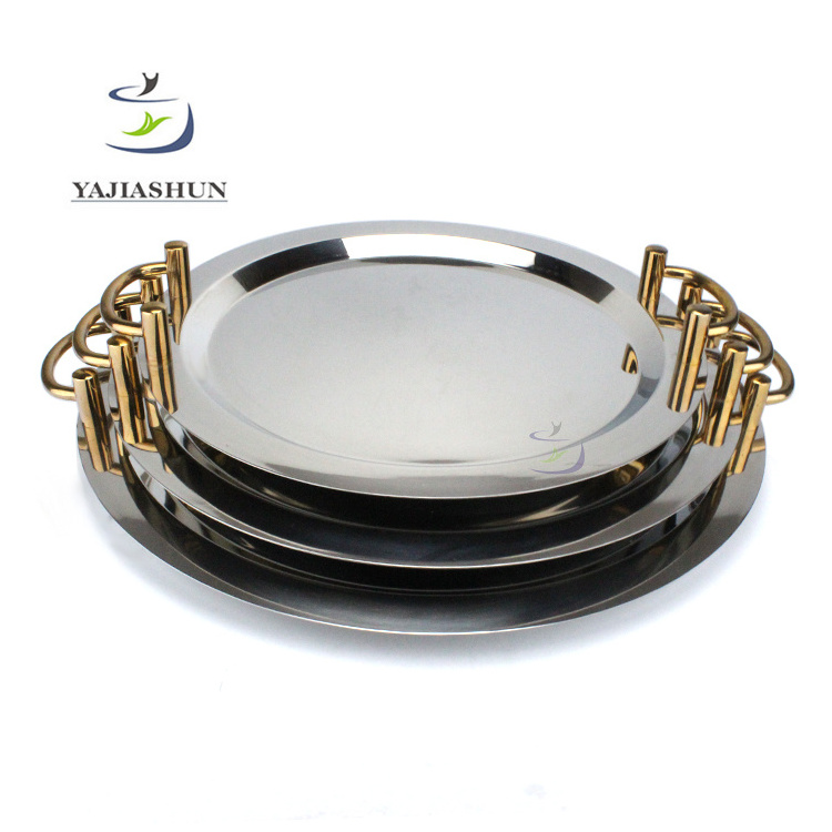 4pcs Ramadan Kareem Catering Stainless Steel Serving Trays Decorative Metal Tray Salad Plate Set