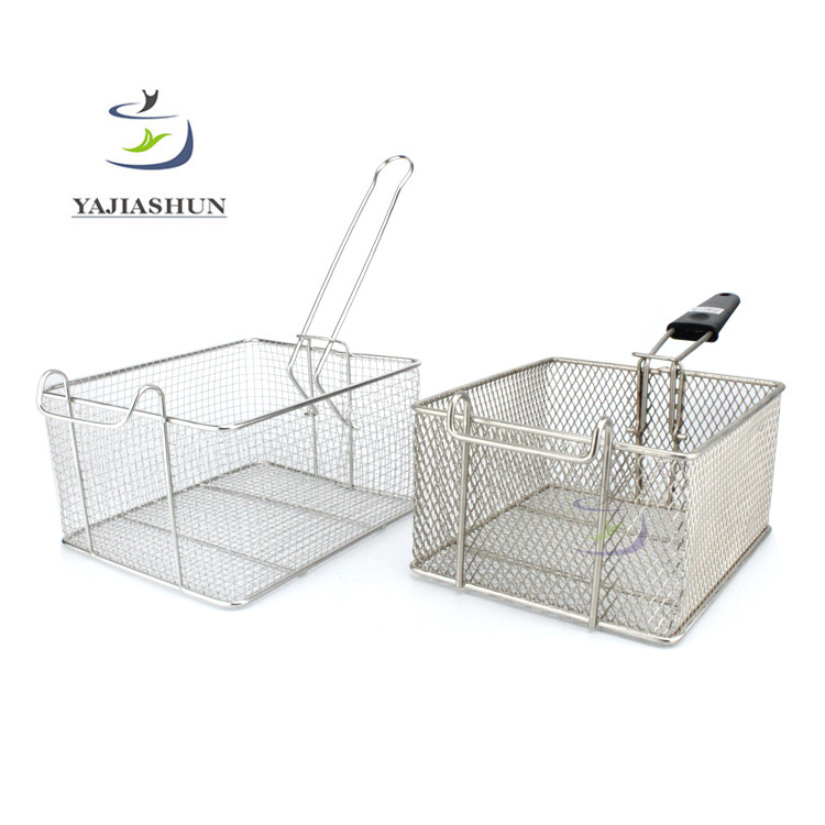 Commercial Wire Mesh Stainless Steel Fry Basket Taco French Fries Chicken Square Filter Electric Fry Oil Net Leakage Basket