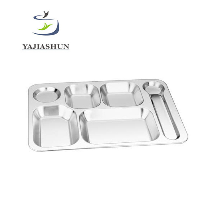 Wholesale Stainless Steel Divided Indian Dinner Plate 6 Compartments Food Tray