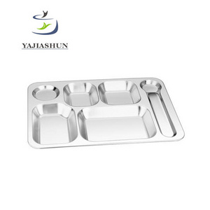 Wholesale Stainless Steel Divided Indian Dinner Plate 6 Compartments Food Tray