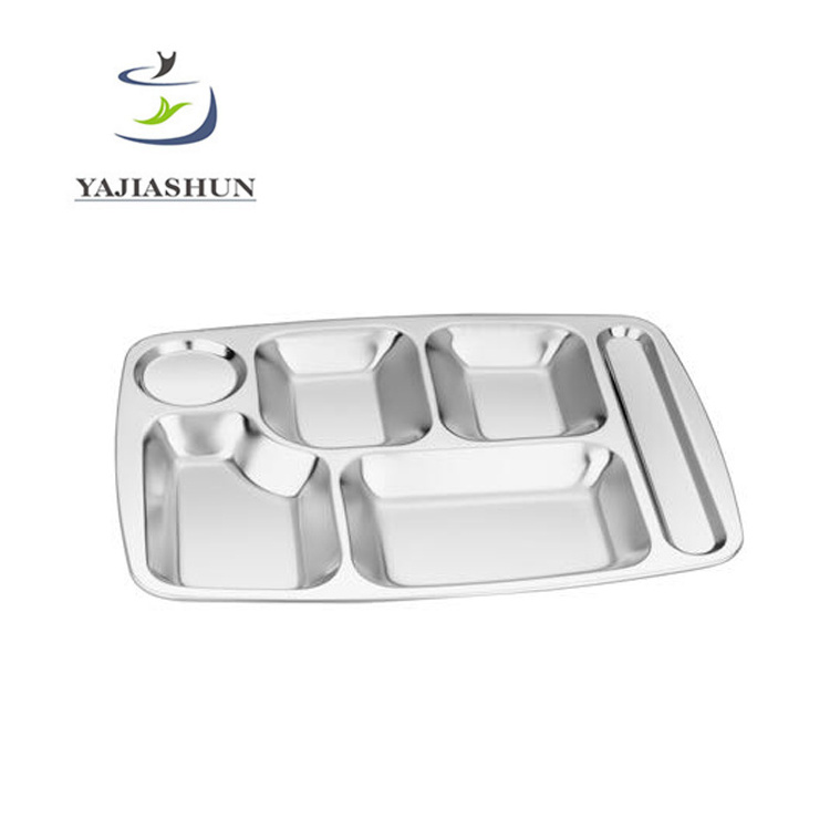 Wholesale Stainless Steel Divided Indian Dinner Plate 6 Compartments Food Tray