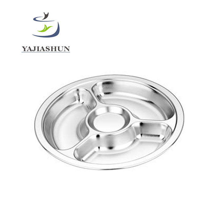 Set of 4/5/6 Divided Round Custom Stainless Steel Food Tray Compartments Dinner Plate