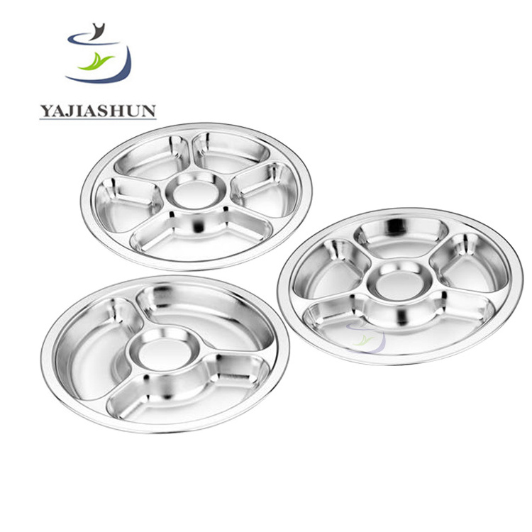 Set of 4/5/6 Divided Round Custom Stainless Steel Food Tray Compartments Dinner Plate