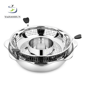 Induction Commercial Lifting Stainless Steel Thai Hot Pot With Divider Stock Pot