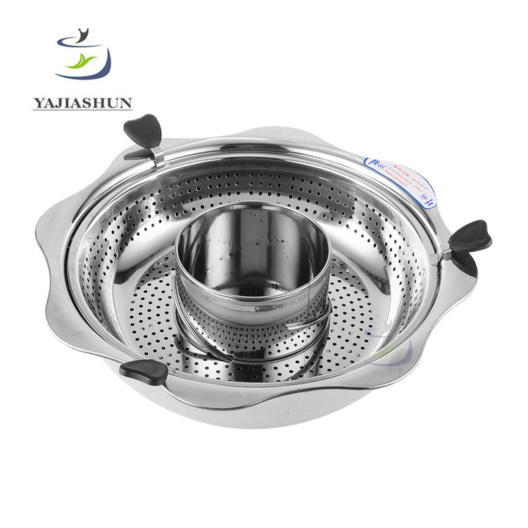 Induction Commercial Lifting Stainless Steel Thai Hot Pot With Divider Stock Pot