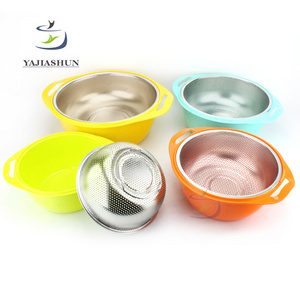 Rice Washing Stainless Steel Colander Set With Plastic Material Mixing Bowl Fruit Vegetable Rice Sieve Colander