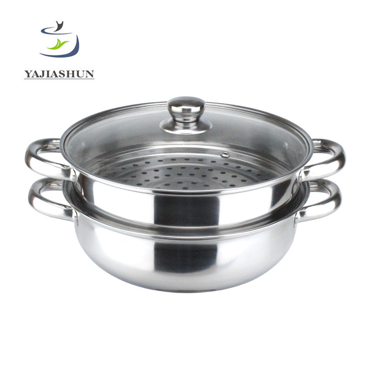 Double Layers Stainless Steel Steam Cooking Pot And Stock Pot With Glass Lid For Kitchen Cooking Tool