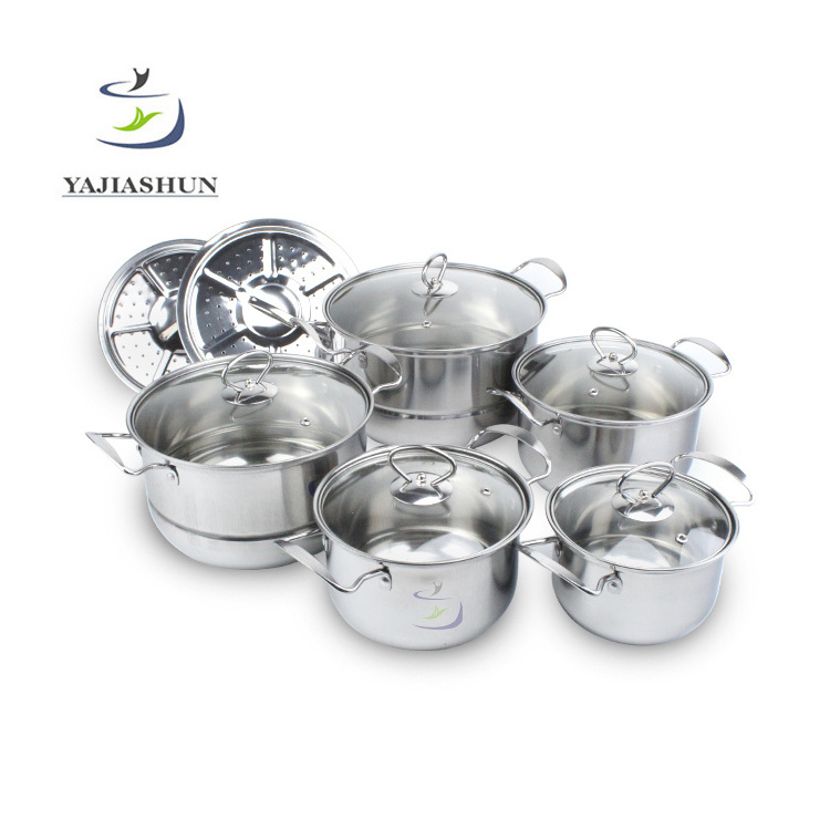 Indonesia Happy Baron 12 pcs Cookware Set Stainless Steel Kitchenware Set Cookware With Steamer Cooking pot Milk pot