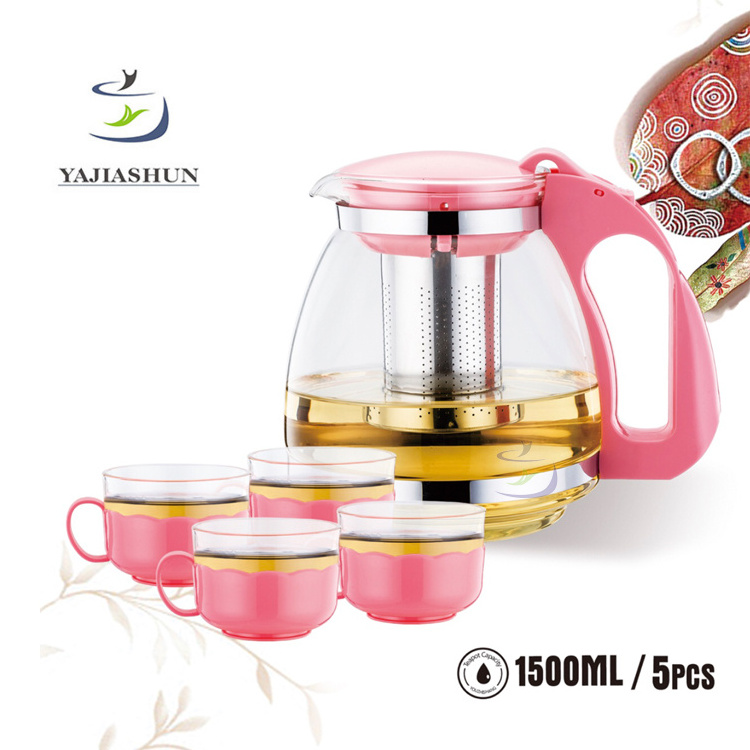 1500ml Glass Tea Pot With Stainless Steel Tea Infuser Filter Bakset Stovetop Safe Glass Tea Kettle