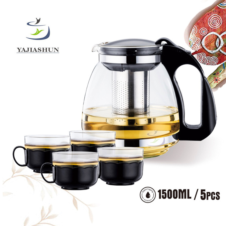 1500ml Clear Glass Tea Pot High Borosilicate Teapot with Stainless Steel Infuser Food Grade Tea Maker