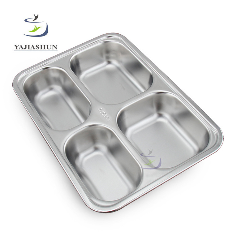 Food Grade 304 Stainless Steel  3/4/5 Compartment School Lunch Tray Dinner Plate Fast Food Serving Tray With Lid