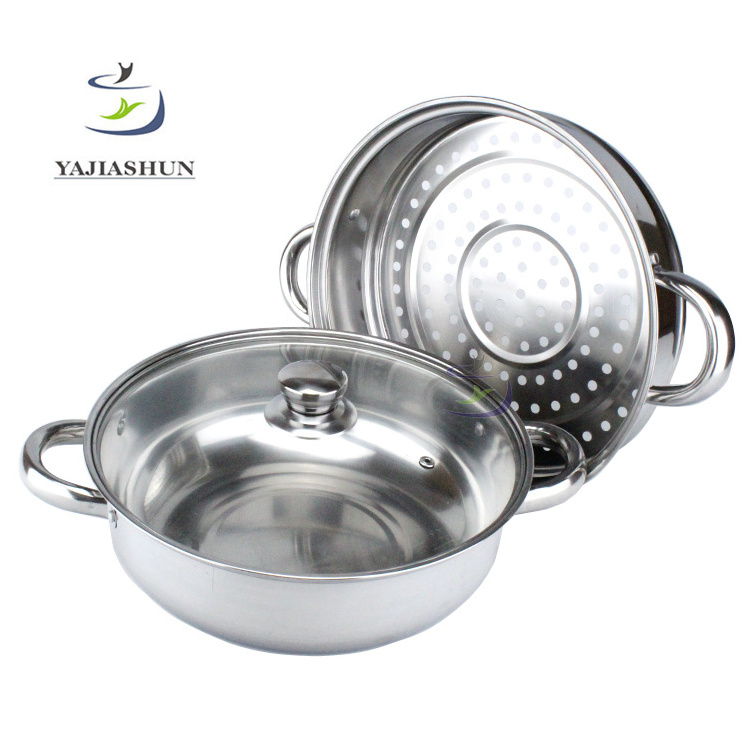 Double Layers Stainless Steel Steam Cooking Pot And Stock Pot With Glass Lid For Kitchen Cooking Tool